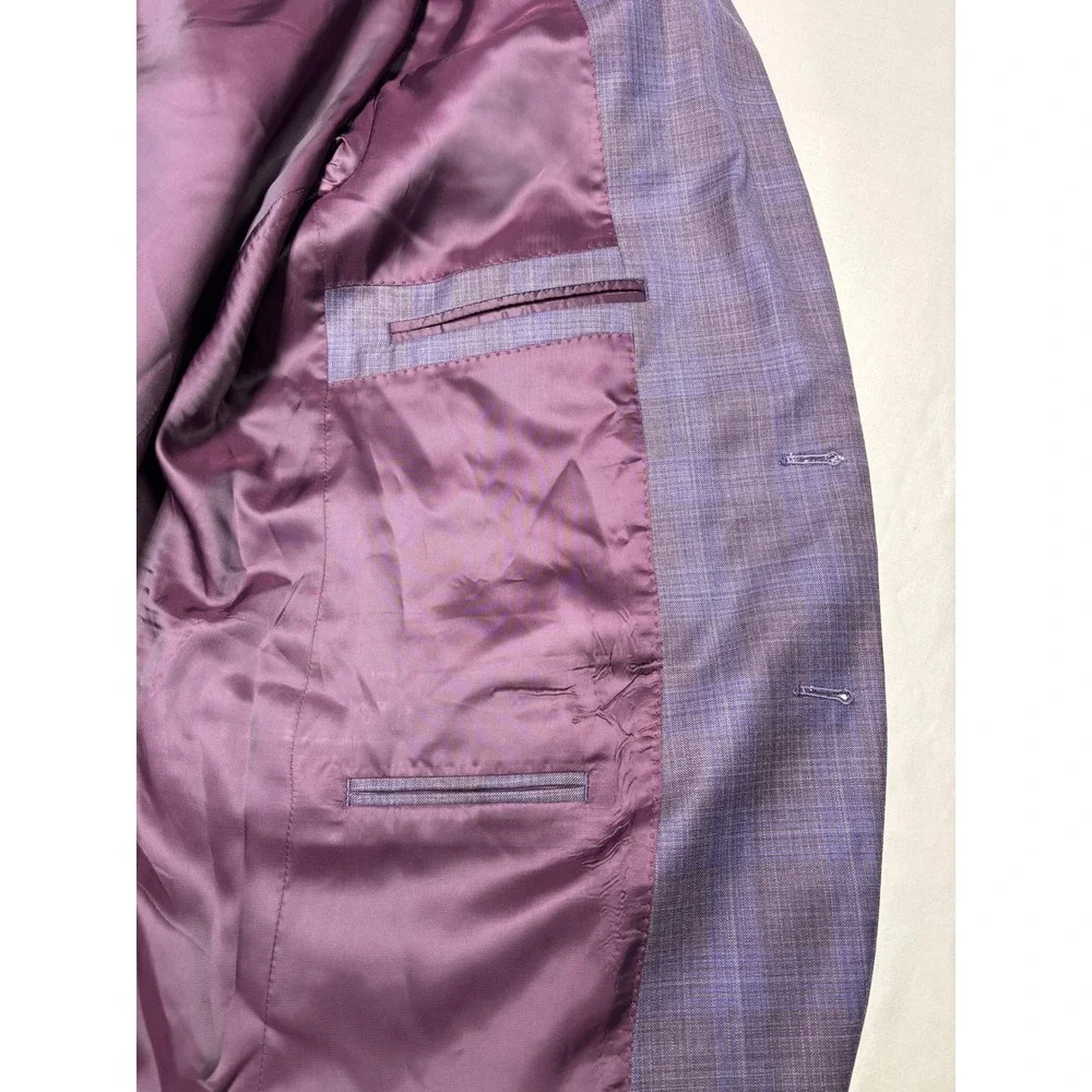 Peter Millar 44R Mens Coat Purple Blue Plaid 100% Virgin Wool Blazer Portugal